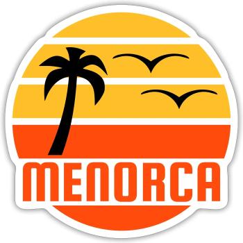 Menorca (Sonne, Palme, Vögel) - Sticker Größe S (10 x 10 cm) - Mattweiß - Vorne