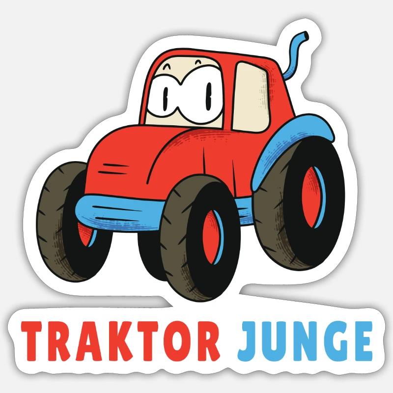 Traktor Junge - Sticker Größe S (10 x 10 cm) - Mattweiß