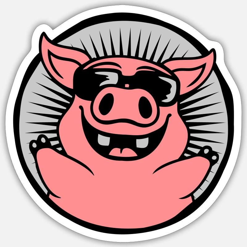 Circle Cool Sunglasses Pig - Sticker size S (10 x 10 cm) - white matte