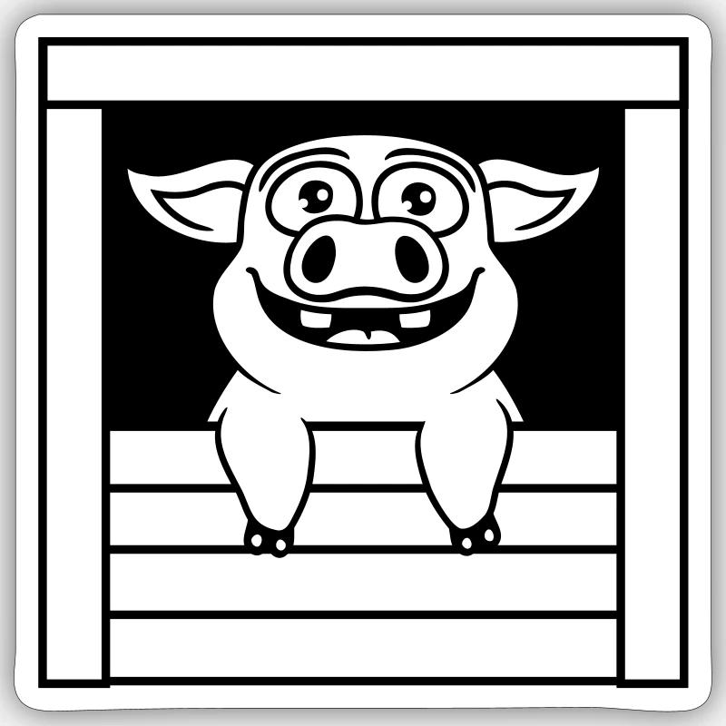 Happy Stable Pig Comic - Sticker taille S (10 x 10 cm) - blanc mat