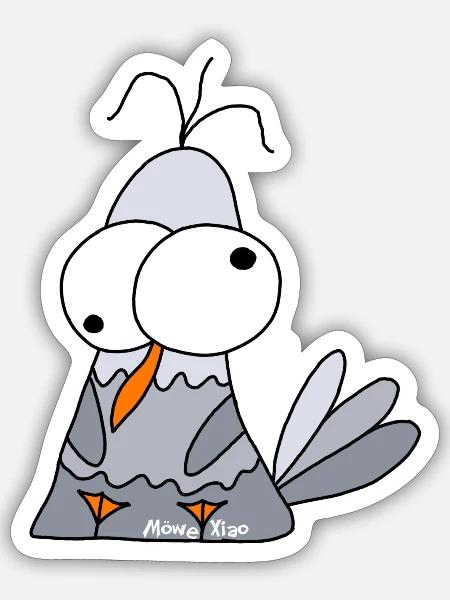 Möwe Xiao verwirrt - Sticker Größe S (10 x 10 cm) - Mattweiß