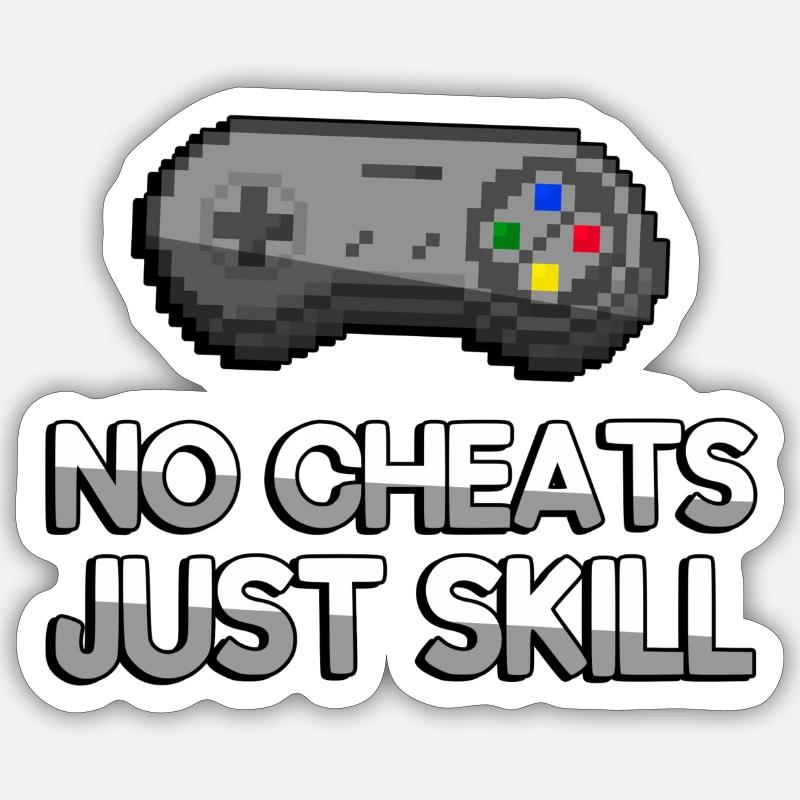 NO CHEATS JUST SKILL + SNES Controller - Gaming - Sticker Größe S (10 x 10 cm) - Mattweiß
