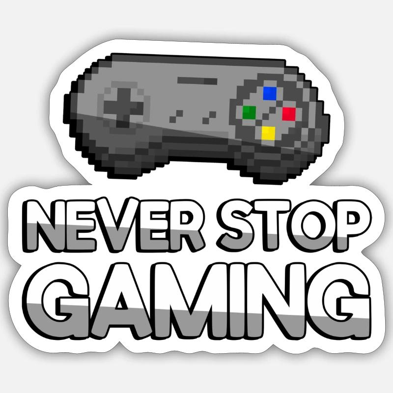 NEVER STOP GAMING + SNES Controller - Gaming Sticker Größe S (10 x 10 cm)
