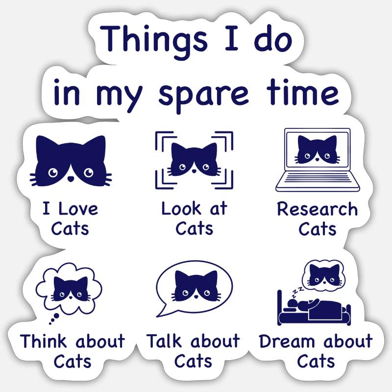 Chats, chats, chats (bleu) - Sticker taille S (10 x 10 cm) - blanc mat