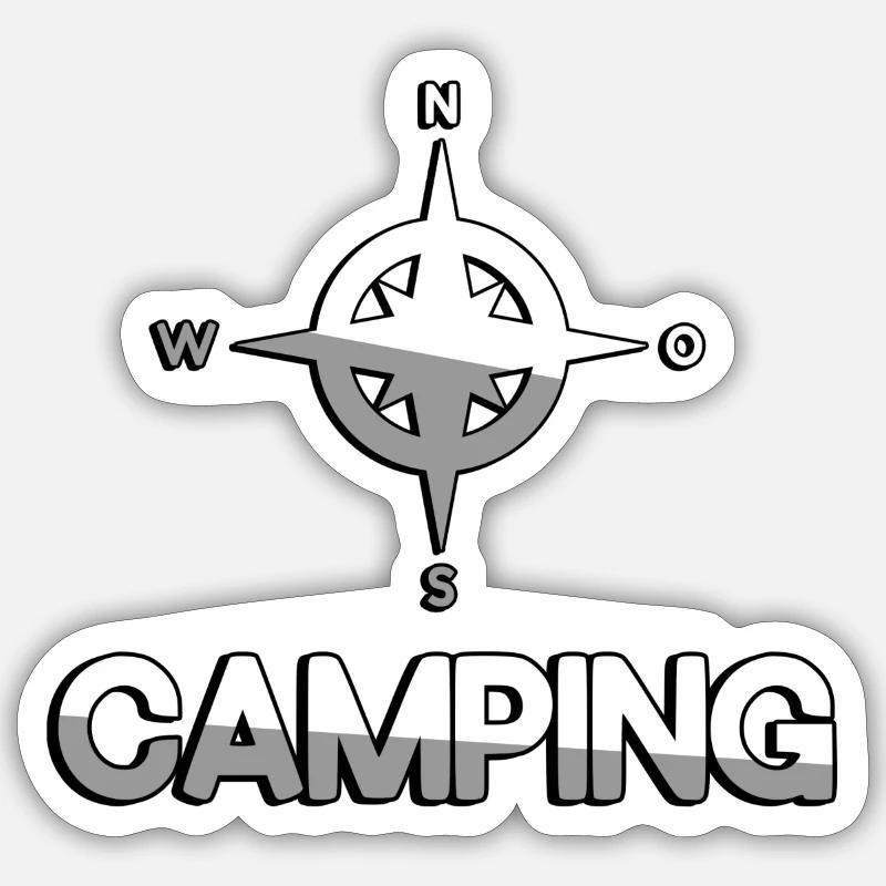 CAMPING + Compass - Camping - Sticker size S (10 x 10 cm) - white matte