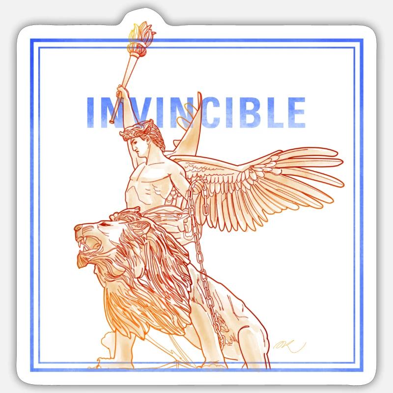 Invincible Angle with Lion - Sticker size S (10 x 10 cm) - white matte