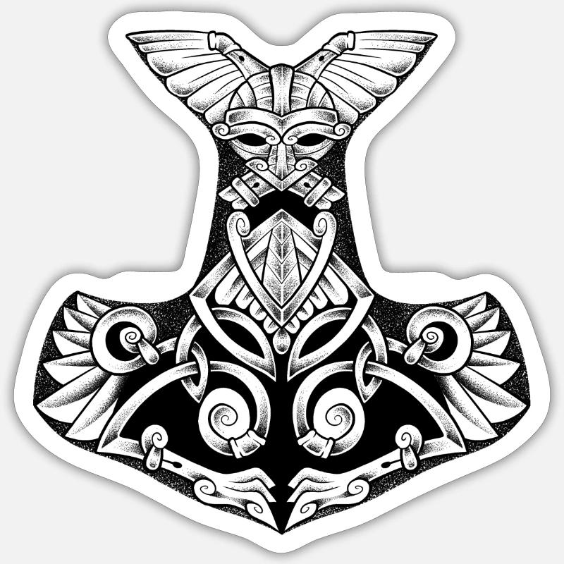 Mjollnir, legendary Viking hammer dotwork tattoo - Sticker size S (10 x 10 cm) - white matte
