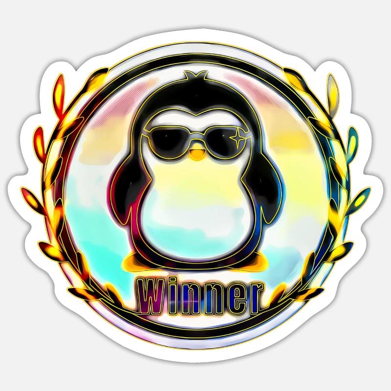 Sieger Pinguin Abzeichen Sticker Größe S (10 x 10 cm)