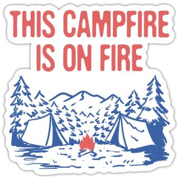 Ce feu de camp est en feu Camping Papa Blagues Camping - Sticker taille S (10 x 10 cm) - blanc mat - Devant
