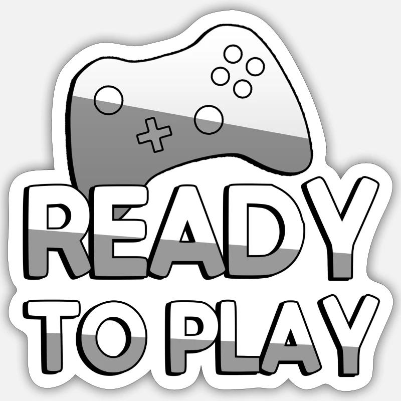 READY TO PLAY + Controller - Gaming - Sticker Größe S (10 x 10 cm) - Mattweiß