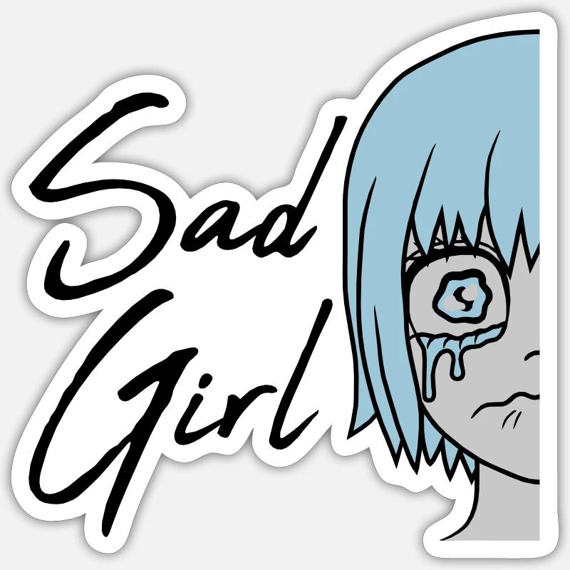 Sad Girl face crying - Sticker size S (10 x 10 cm) - white matte