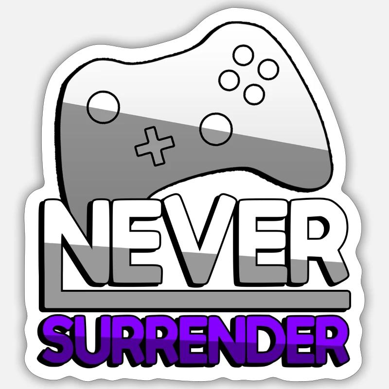 NEVER SURRENDER (Lila) + Controller - Gaming Sticker Größe S (10 x 10 cm)