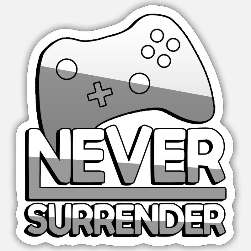 NEVER SURRENDER (Weiß) + Controller - Gaming Sticker Größe S (10 x 10 cm)