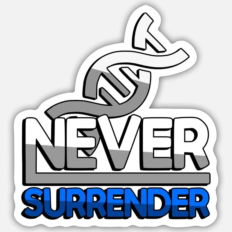 NEVER SURRENDER (Bleu) + ADN - Jeux - Sticker taille S (10 x 10 cm) - blanc mat