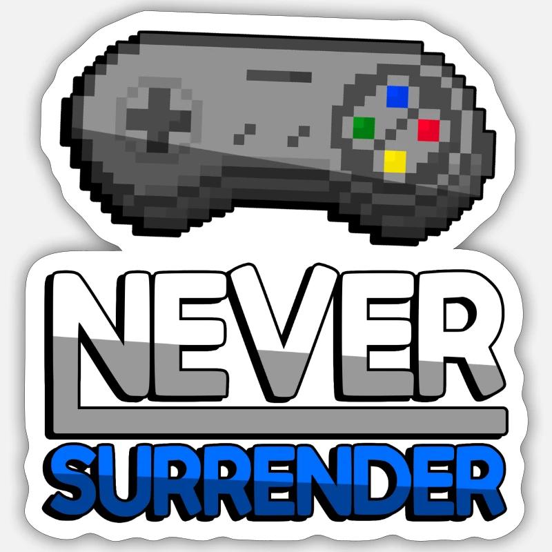 NEVER SURRENDER (Blau) + SNES Controller - Gaming Sticker Größe S (10 x 10 cm)
