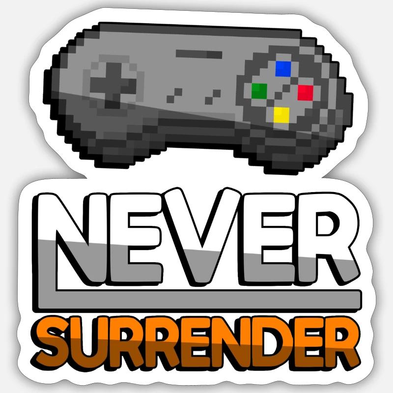 NEVER SURRENDER (Orange)+ SNES Controller - Gaming Sticker Größe S (10 x 10 cm)