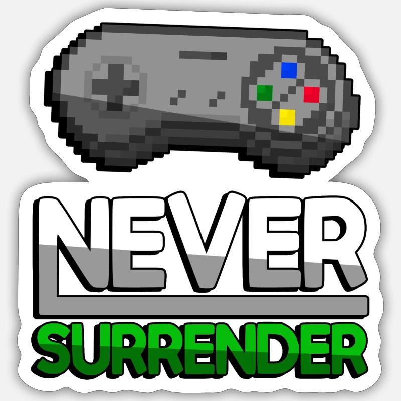NEVER SURRENDER (Grün) + SNES Controller - Gaming Sticker Größe S (10 x 10 cm)