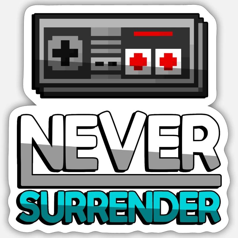 NEVER SURRENDER (Türkis) + NES Controller - Gaming Sticker Größe S (10 x 10 cm)