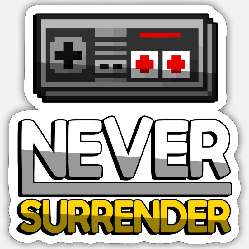 NEVER SURRENDER (Gelb) + NES Controller - Gaming Sticker Größe S (10 x 10 cm)