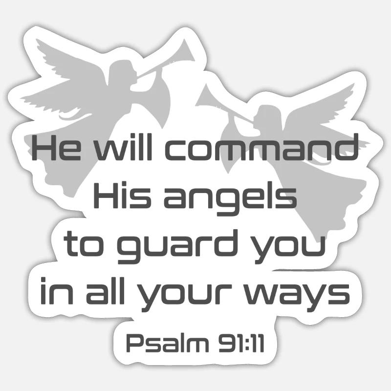 Christliches Design Er wird seinen Engel Psalm befehlen Sticker Größe S (10 x 10 cm)