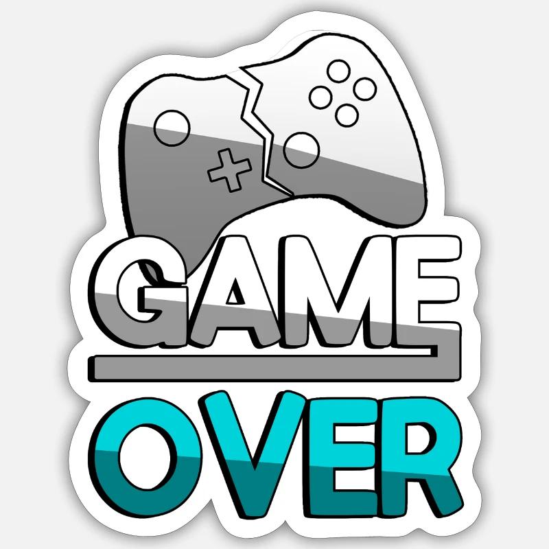 GAME OVER (Türkis) + Controller - Gaming - Sticker Größe S (10 x 10 cm) - Mattweiß
