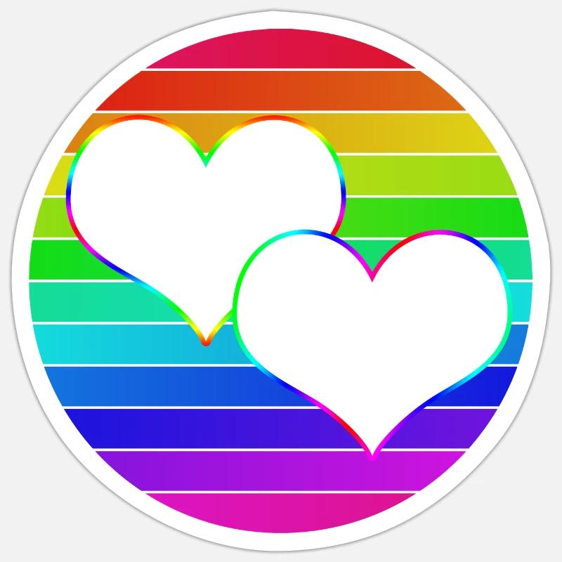 Rainbow 2 entwined hearts - Sticker size S (10 x 10 cm) - white matte