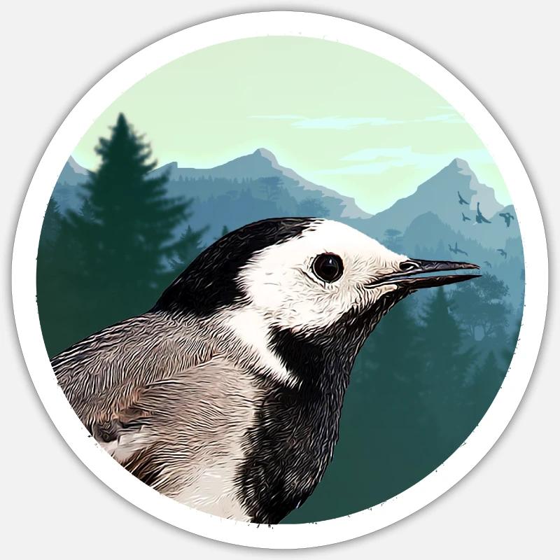 Bachstelze Profil Wald Emblem - Sticker Größe S (10 x 10 cm) - Mattweiß