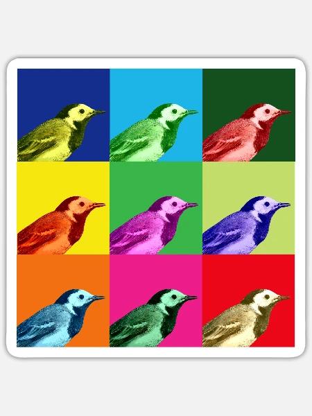 Bachstelze Profil Popart Kunst - Sticker Größe S (10 x 10 cm) - Mattweiß