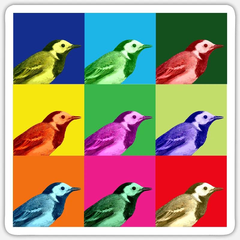 Bachstelze Profil Popart Kunst - Sticker Größe S (10 x 10 cm) - Mattweiß