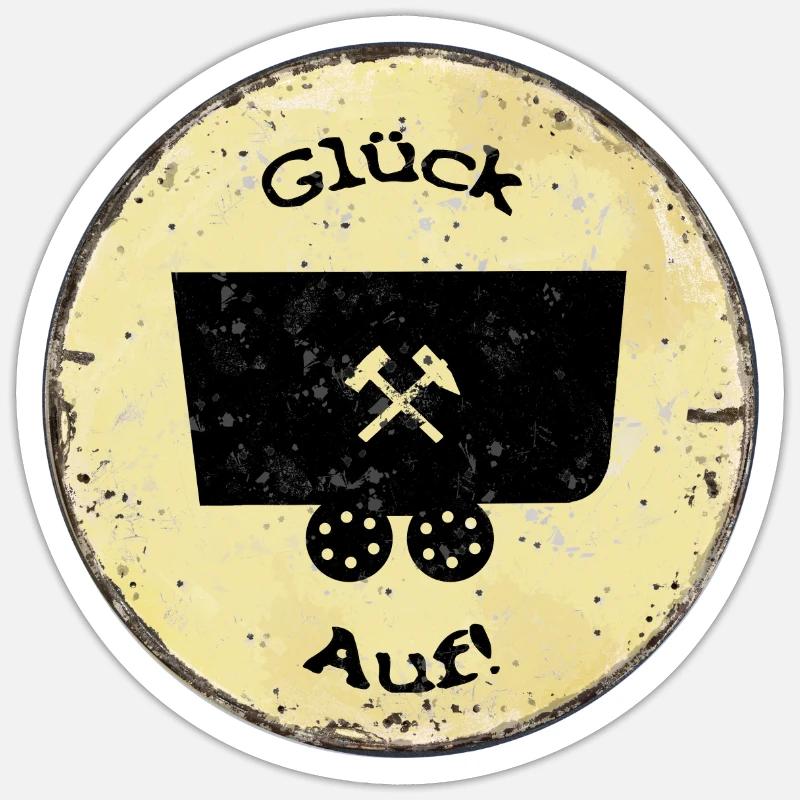 Glück Auf! (Lore auf altem Schild) klein - Sticker Größe S (10 x 10 cm) - Mattweiß