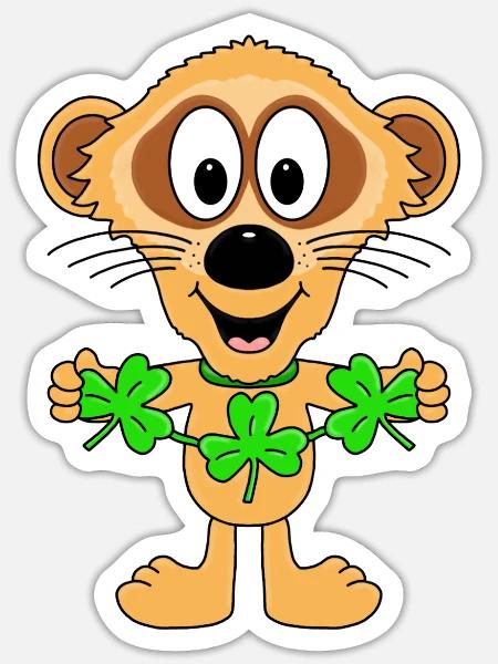 ERDMÄNNCHEN - KLEEBLÄTTER - TIER - TIERISCH - Sticker Größe S (10 x 10 cm) - Mattweiß