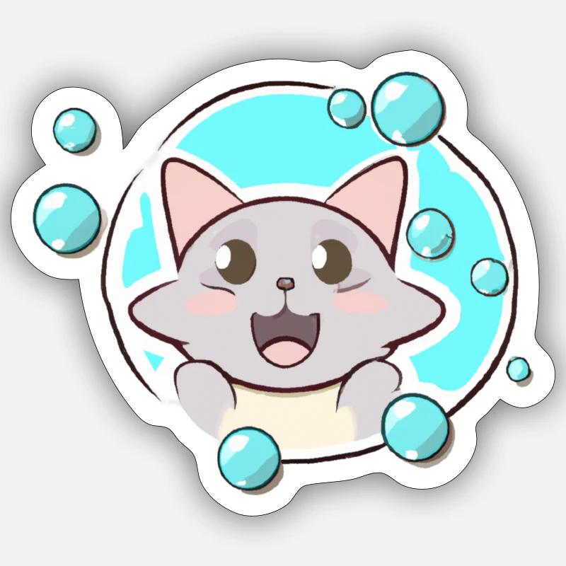 Soap Bubbles Cat - Sticker size S (10 x 10 cm) - white matte