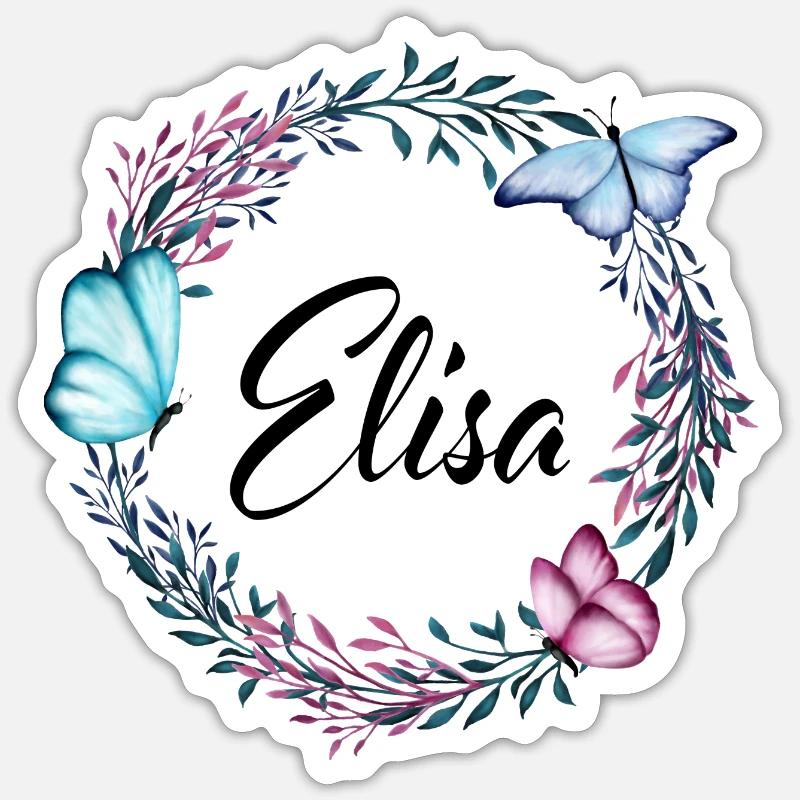 Elisa, Name, Schriftzug, Blumenkranz, Geschenk - Sticker Größe S (10 x 10 cm) - Mattweiß