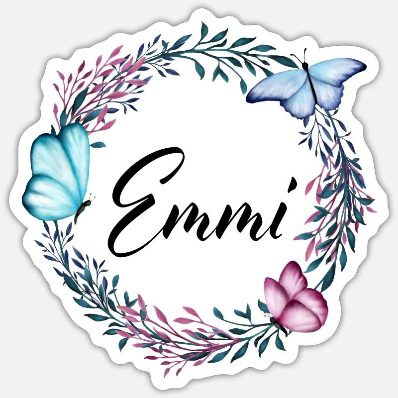 Emmi, Name, Schriftzug, Blumenkranz, Geschenk - Sticker Größe S (10 x 10 cm) - Mattweiß