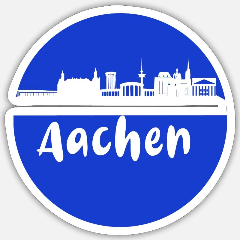 scherenschnitt,aachen,blau,stadt,skyline - Sticker Größe S (10 x 10 cm) - Mattweiß