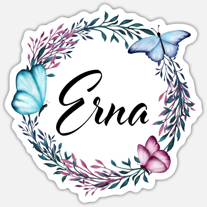 Erna, nom, lettrage, couronne de fleurs, cadeau - Sticker taille S (10 x 10 cm) - blanc mat