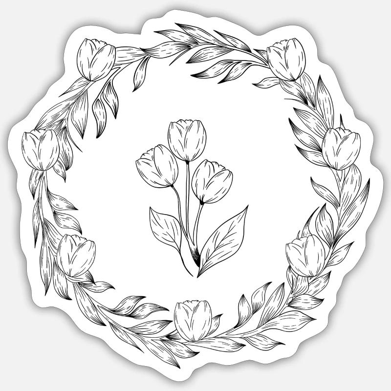 Illustration Couronne de tulipe - Sticker taille S (10 x 10 cm) - blanc mat