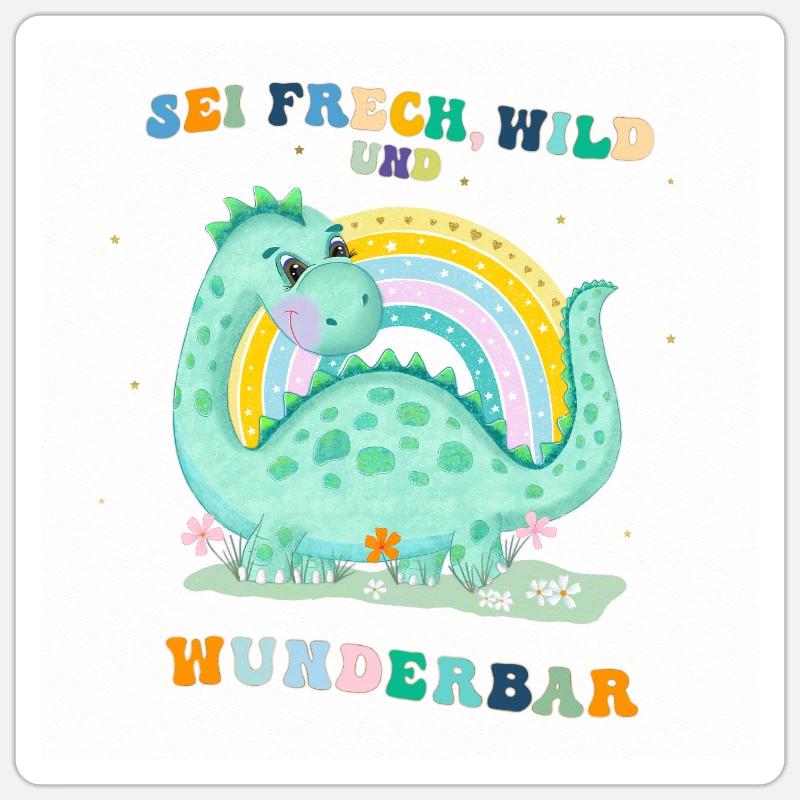 Dinosaurier mit Regenbogen - Sticker Größe S (10 x 10 cm) - Mattweiß