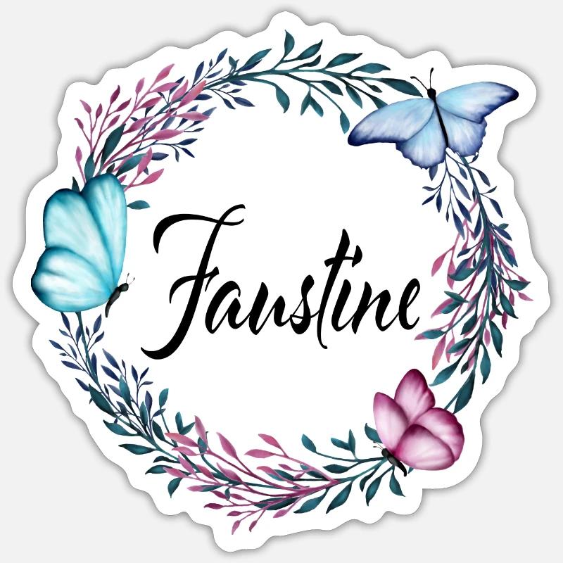 Faustine, Name, Schriftzug, Blumenkranz, Geschenk Sticker Größe S (10 x 10 cm)