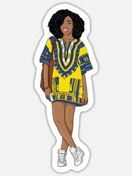 Mode schwarz afro Frau - Sticker Größe S (10 x 10 cm) - Mattweiß
