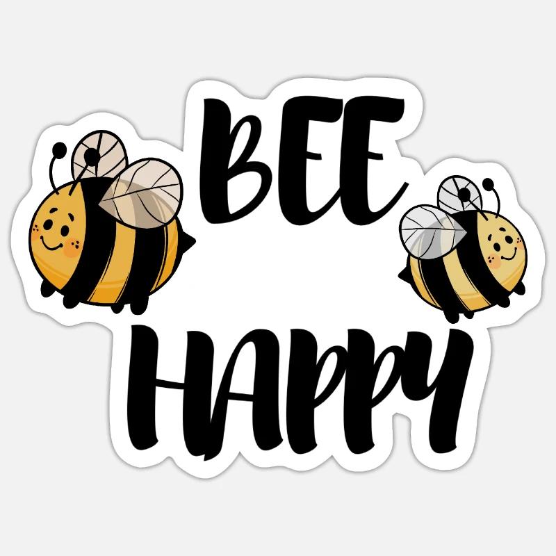 Abeille heureuse - Sticker taille S (10 x 10 cm) - blanc mat