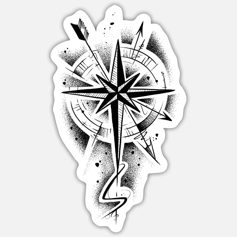 Wind rose dotwork sketch tattoo style Sticker size S (10 x 10 cm)