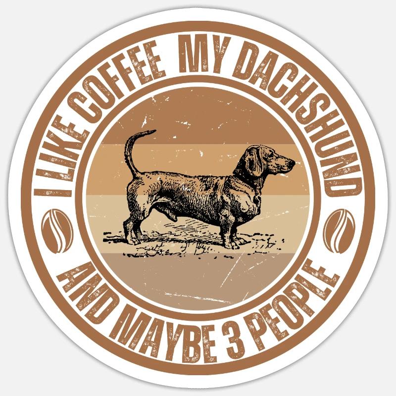 Teckel Café Chien Café - Sticker taille S (10 x 10 cm) - blanc mat
