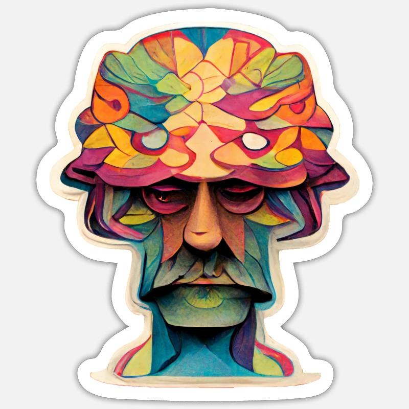 Psychedelic Head - Sticker Größe S (10 x 10 cm) - Mattweiß