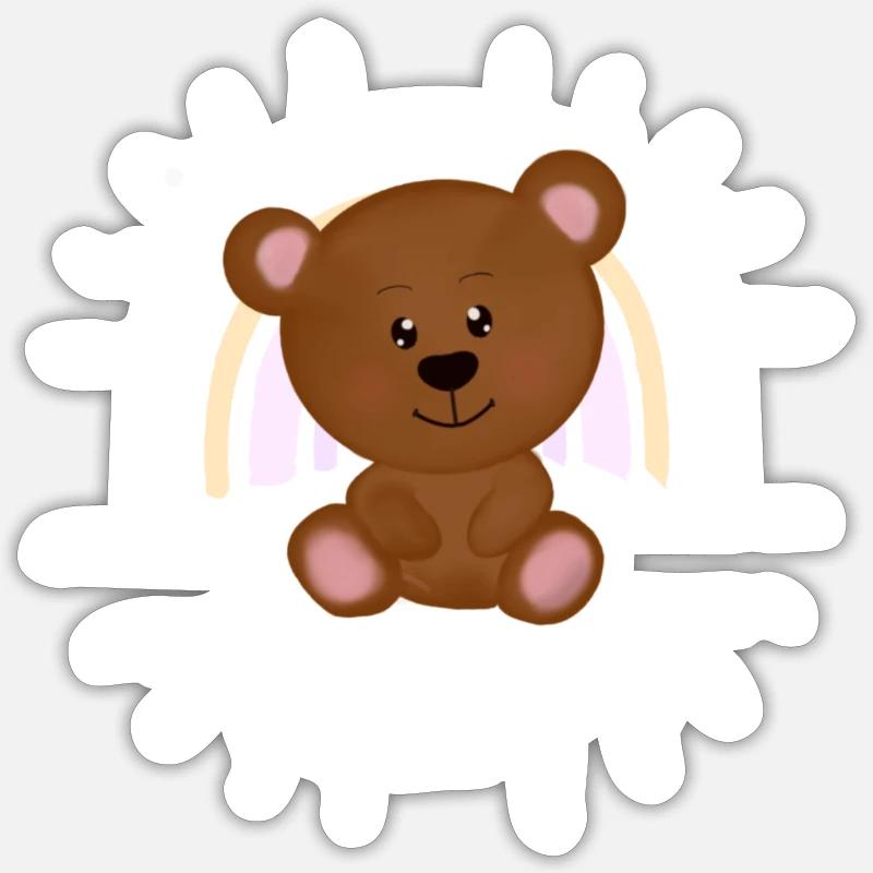 Rainbow Teddybär - Sticker Größe S (10 x 10 cm) - Mattweiß