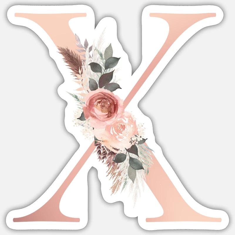 Customizable Monogram X Flowers Boho Sticker size S (10 x 10 cm)