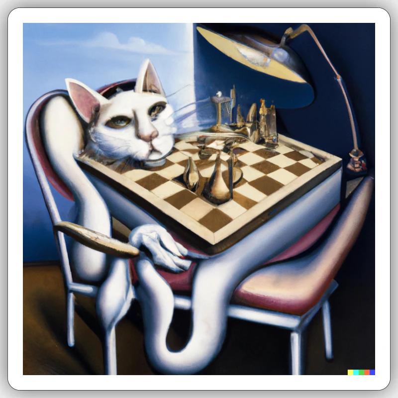 Cat plays chess - Sticker size S (10 x 10 cm) - white matte