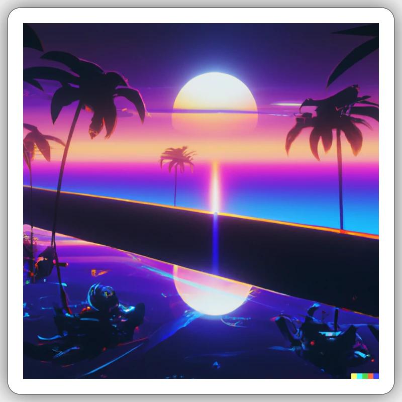 a synthwave style sunset - Sticker Größe S (10 x 10 cm) - Mattweiß