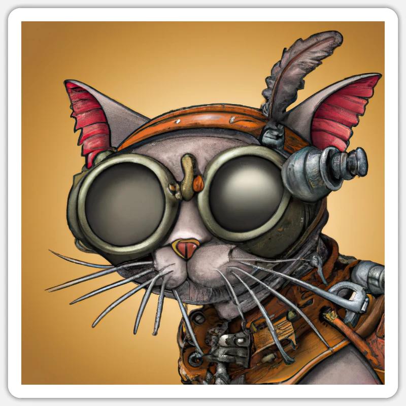 A walk through the robot mind: Steampunk Cat Sticker size S (10 x 10 cm)