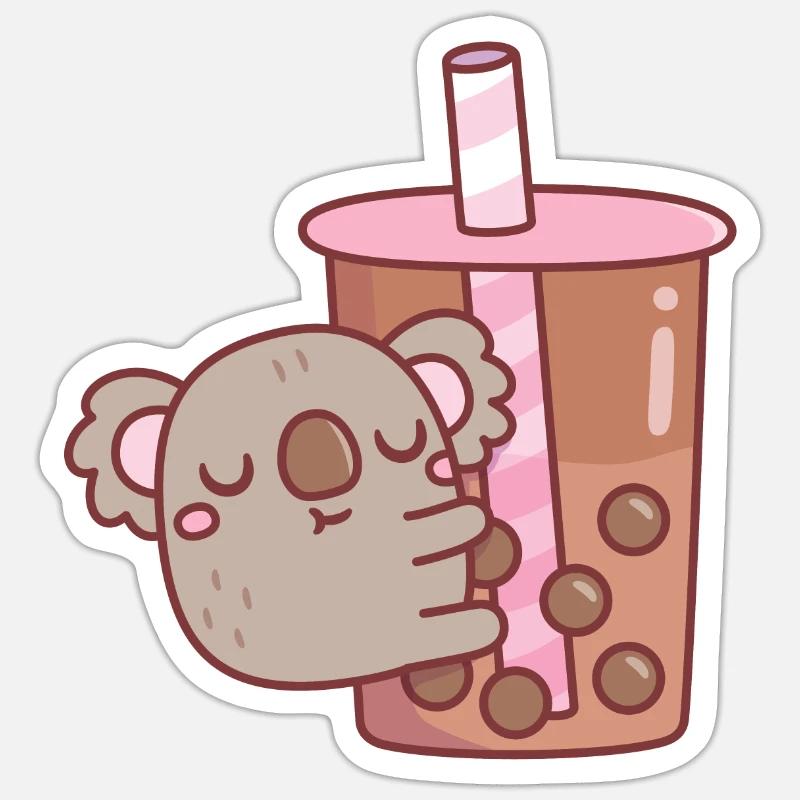 Mignon Chubby Koala Bear Hugging Bubble Tea Sticker taille S (10 x 10 cm)